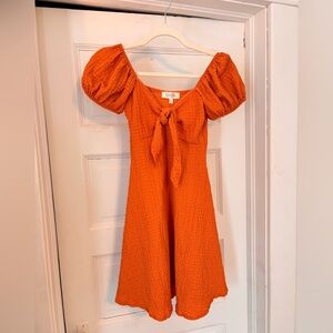 Jessica Simpson Orange Puff Sleeve Tie Front Dress S